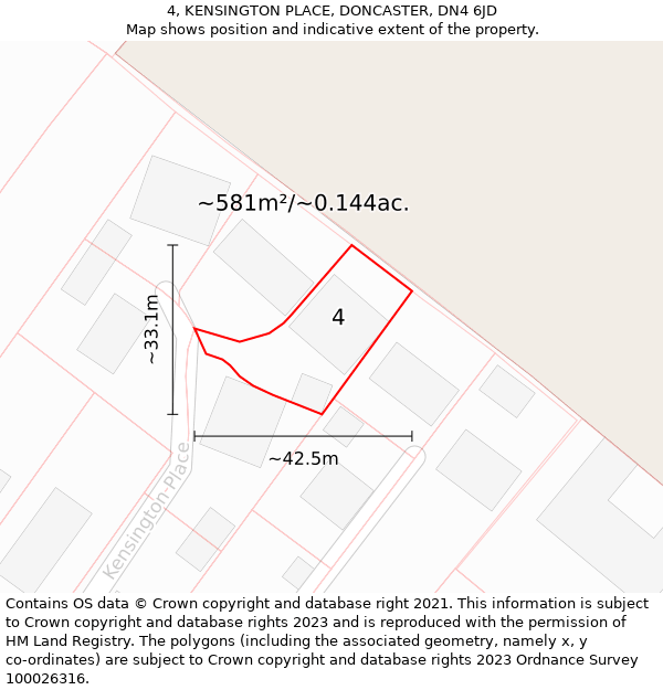 4, KENSINGTON PLACE, DONCASTER, DN4 6JD: Plot and title map