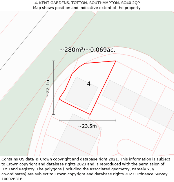 4, KENT GARDENS, TOTTON, SOUTHAMPTON, SO40 2QP: Plot and title map