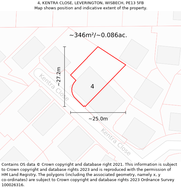 4, KENTRA CLOSE, LEVERINGTON, WISBECH, PE13 5FB: Plot and title map