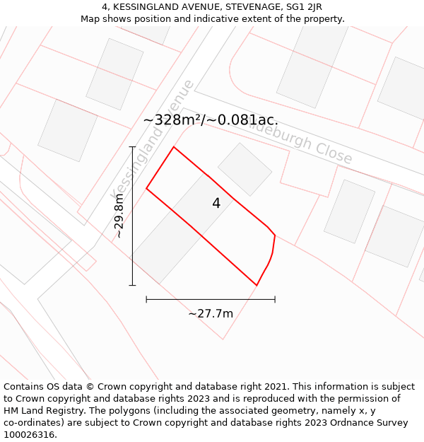 4, KESSINGLAND AVENUE, STEVENAGE, SG1 2JR: Plot and title map