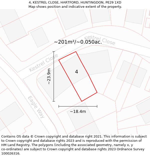 4, KESTREL CLOSE, HARTFORD, HUNTINGDON, PE29 1XD: Plot and title map