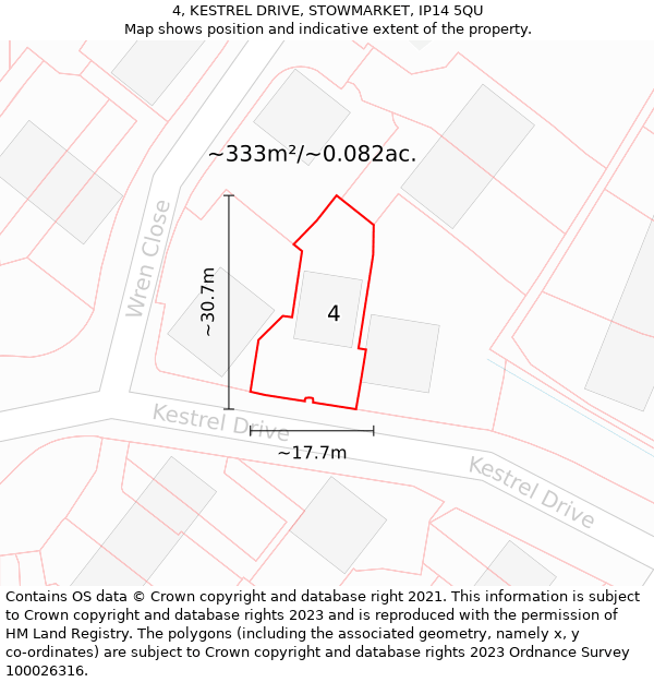 4, KESTREL DRIVE, STOWMARKET, IP14 5QU: Plot and title map