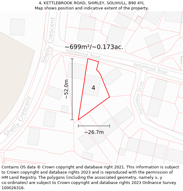 4, KETTLEBROOK ROAD, SHIRLEY, SOLIHULL, B90 4YL: Plot and title map