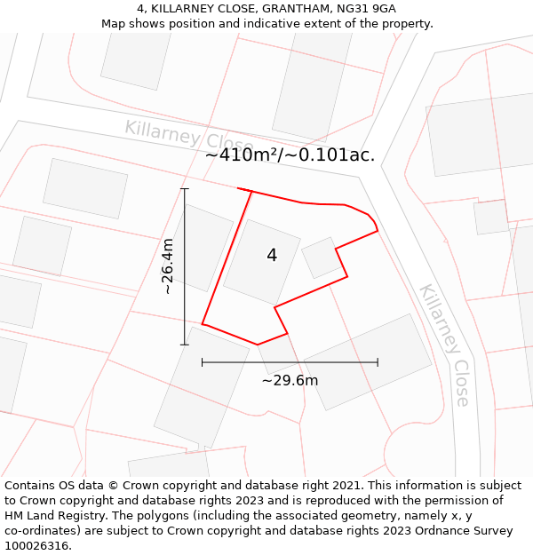 4, KILLARNEY CLOSE, GRANTHAM, NG31 9GA: Plot and title map