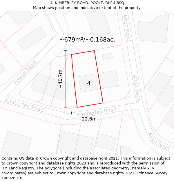 4, KIMBERLEY ROAD, POOLE, BH14 8SQ: Plot and title map
