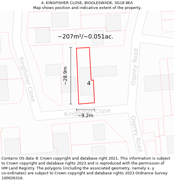 4, KINGFISHER CLOSE, BIGGLESWADE, SG18 8EA: Plot and title map