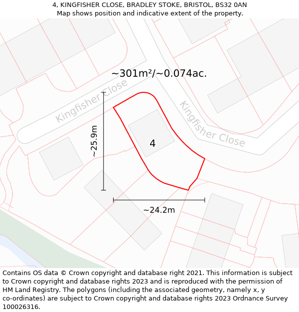 4, KINGFISHER CLOSE, BRADLEY STOKE, BRISTOL, BS32 0AN: Plot and title map