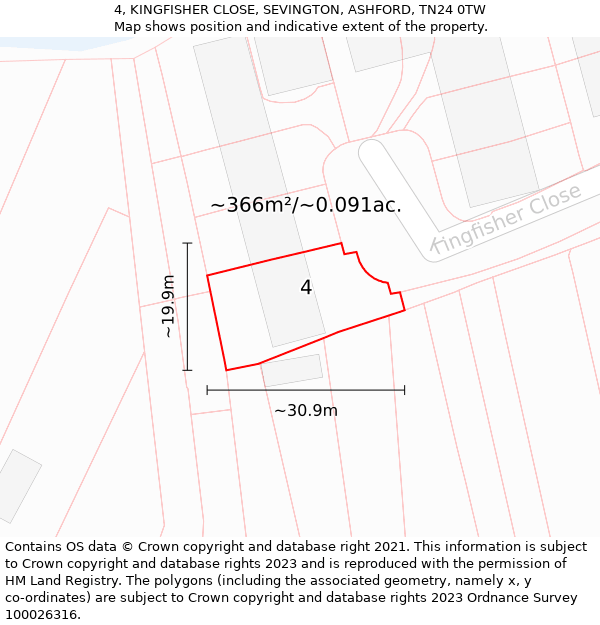 4, KINGFISHER CLOSE, SEVINGTON, ASHFORD, TN24 0TW: Plot and title map