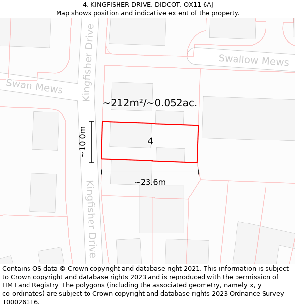 4, KINGFISHER DRIVE, DIDCOT, OX11 6AJ: Plot and title map