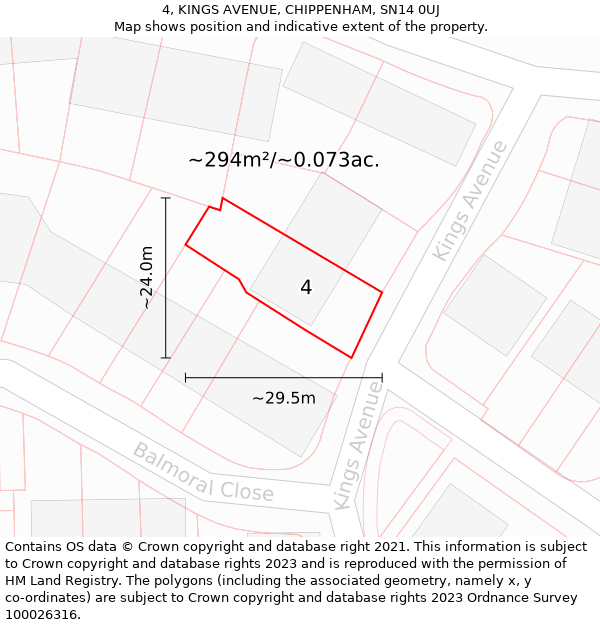 4, KINGS AVENUE, CHIPPENHAM, SN14 0UJ: Plot and title map