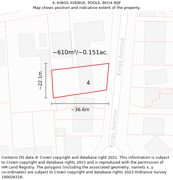 4, KINGS AVENUE, POOLE, BH14 9QF: Plot and title map