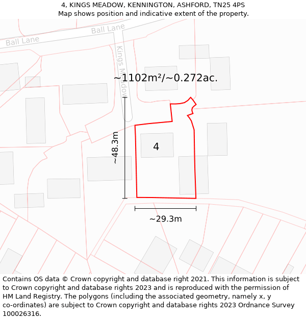 4, KINGS MEADOW, KENNINGTON, ASHFORD, TN25 4PS: Plot and title map