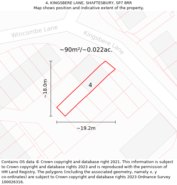 4, KINGSBERE LANE, SHAFTESBURY, SP7 8RR: Plot and title map