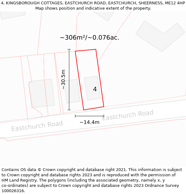 4, KINGSBOROUGH COTTAGES, EASTCHURCH ROAD, EASTCHURCH, SHEERNESS, ME12 4HP: Plot and title map