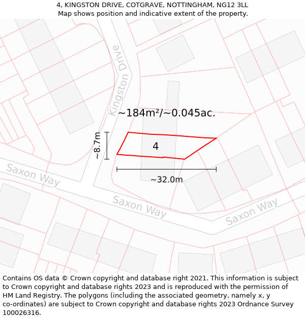 4, KINGSTON DRIVE, COTGRAVE, NOTTINGHAM, NG12 3LL: Plot and title map