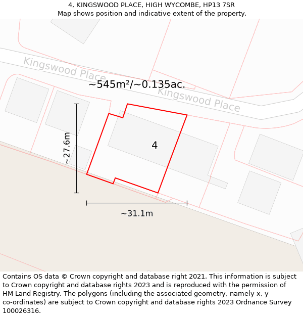 4, KINGSWOOD PLACE, HIGH WYCOMBE, HP13 7SR: Plot and title map