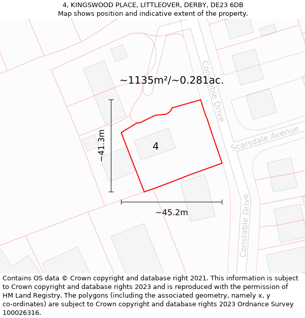 4, KINGSWOOD PLACE, LITTLEOVER, DERBY, DE23 6DB: Plot and title map