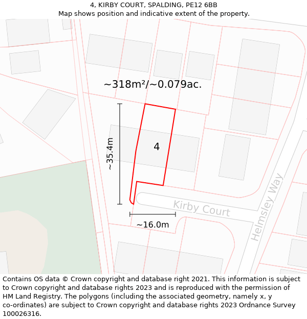 4, KIRBY COURT, SPALDING, PE12 6BB: Plot and title map