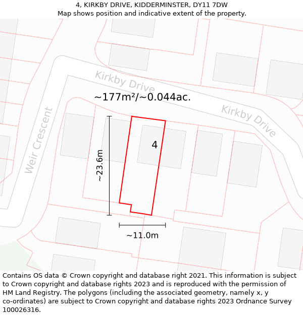 4, KIRKBY DRIVE, KIDDERMINSTER, DY11 7DW: Plot and title map