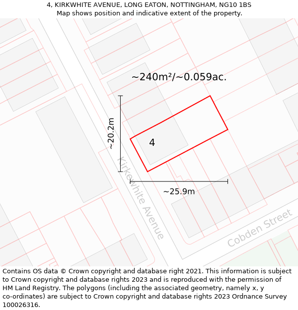 4, KIRKWHITE AVENUE, LONG EATON, NOTTINGHAM, NG10 1BS: Plot and title map