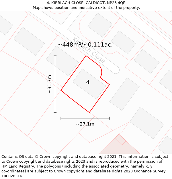 4, KIRRLACH CLOSE, CALDICOT, NP26 4QE: Plot and title map
