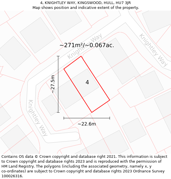 4, KNIGHTLEY WAY, KINGSWOOD, HULL, HU7 3JR: Plot and title map