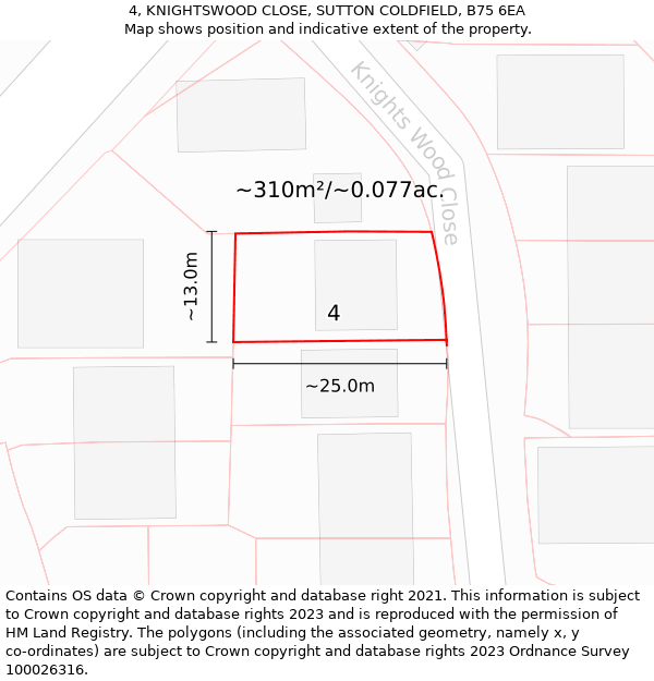 4, KNIGHTSWOOD CLOSE, SUTTON COLDFIELD, B75 6EA: Plot and title map