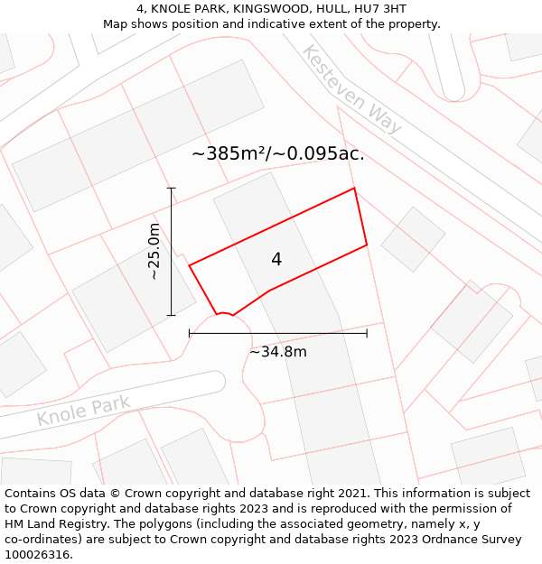 4, KNOLE PARK, KINGSWOOD, HULL, HU7 3HT: Plot and title map