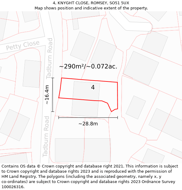 4, KNYGHT CLOSE, ROMSEY, SO51 5UX: Plot and title map