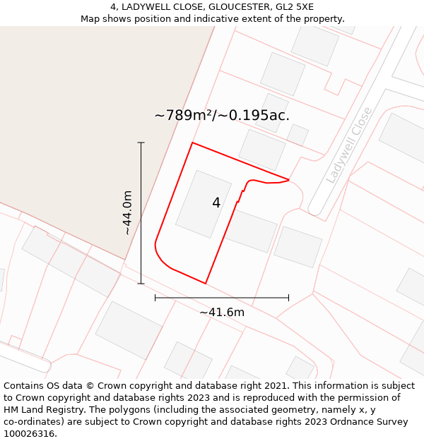 4, LADYWELL CLOSE, GLOUCESTER, GL2 5XE: Plot and title map