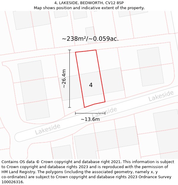 4, LAKESIDE, BEDWORTH, CV12 8SP: Plot and title map