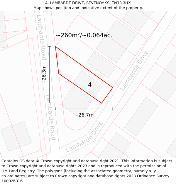 4, LAMBARDE DRIVE, SEVENOAKS, TN13 3HX: Plot and title map