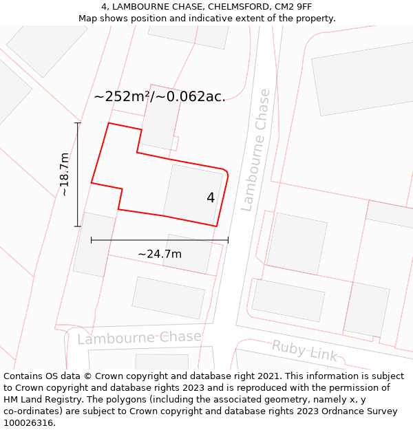 4, LAMBOURNE CHASE, CHELMSFORD, CM2 9FF: Plot and title map