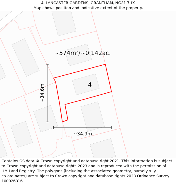 4, LANCASTER GARDENS, GRANTHAM, NG31 7HX: Plot and title map