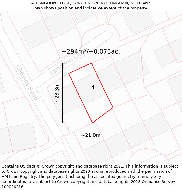 4, LANGDON CLOSE, LONG EATON, NOTTINGHAM, NG10 4NX: Plot and title map