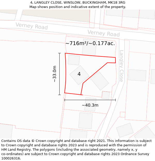 4, LANGLEY CLOSE, WINSLOW, BUCKINGHAM, MK18 3RG: Plot and title map