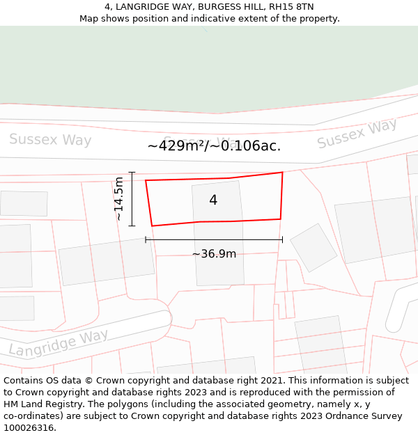 4, LANGRIDGE WAY, BURGESS HILL, RH15 8TN: Plot and title map
