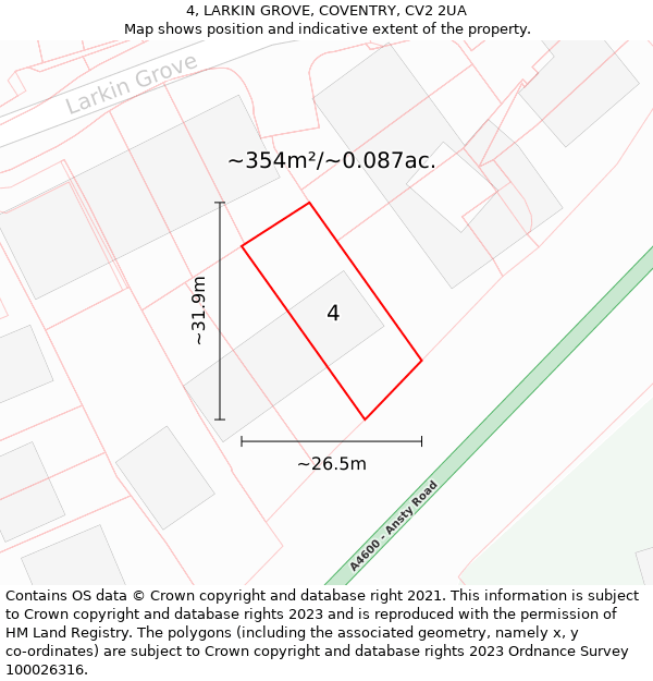 4, LARKIN GROVE, COVENTRY, CV2 2UA: Plot and title map