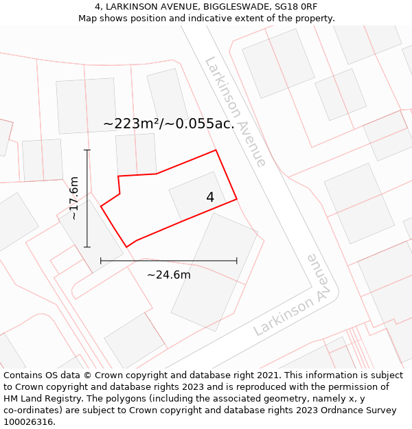 4, LARKINSON AVENUE, BIGGLESWADE, SG18 0RF: Plot and title map