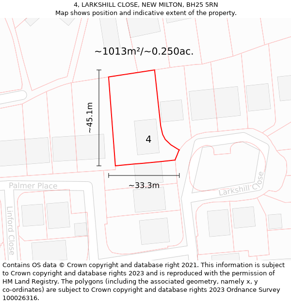 4, LARKSHILL CLOSE, NEW MILTON, BH25 5RN: Plot and title map