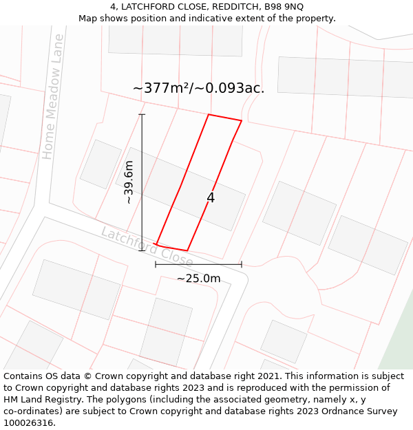 4, LATCHFORD CLOSE, REDDITCH, B98 9NQ: Plot and title map