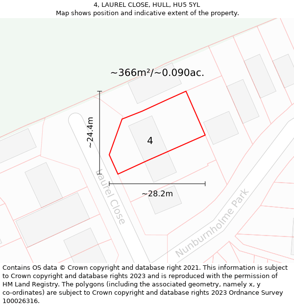 4, LAUREL CLOSE, HULL, HU5 5YL: Plot and title map