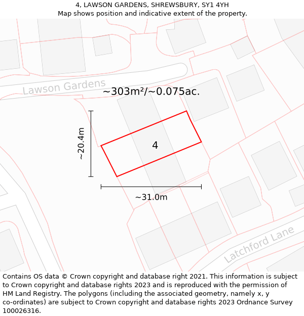 4, LAWSON GARDENS, SHREWSBURY, SY1 4YH: Plot and title map