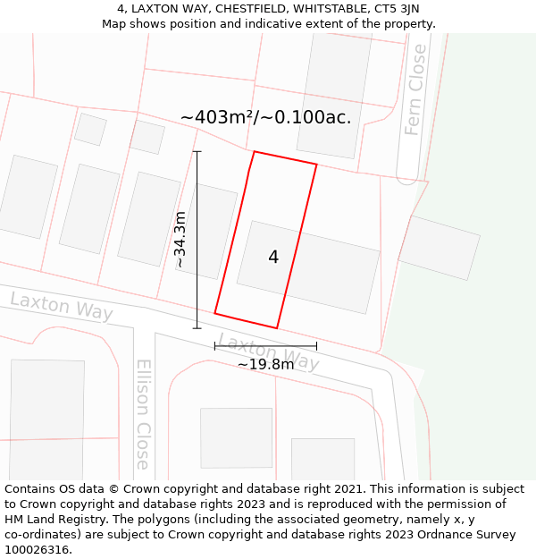 4, LAXTON WAY, CHESTFIELD, WHITSTABLE, CT5 3JN: Plot and title map