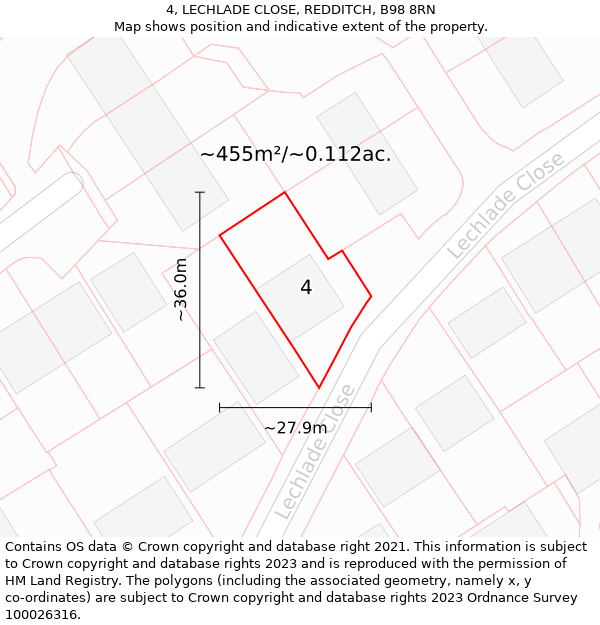 4, LECHLADE CLOSE, REDDITCH, B98 8RN: Plot and title map