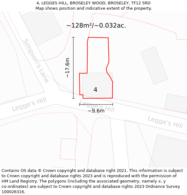 4, LEGGES HILL, BROSELEY WOOD, BROSELEY, TF12 5RD: Plot and title map