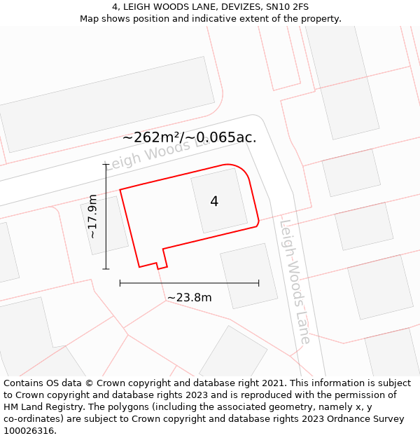 4, LEIGH WOODS LANE, DEVIZES, SN10 2FS: Plot and title map