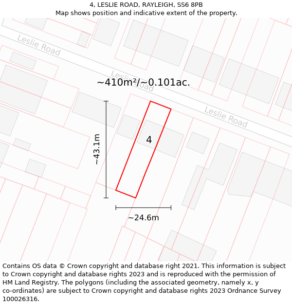 4, LESLIE ROAD, RAYLEIGH, SS6 8PB: Plot and title map