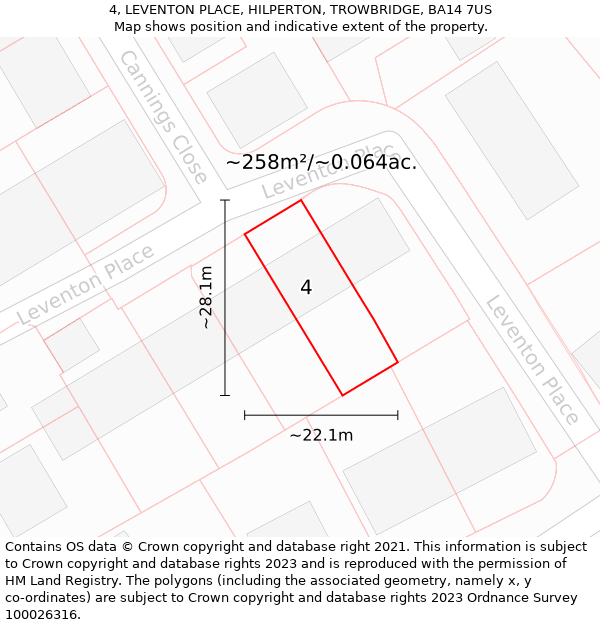 4, LEVENTON PLACE, HILPERTON, TROWBRIDGE, BA14 7US: Plot and title map