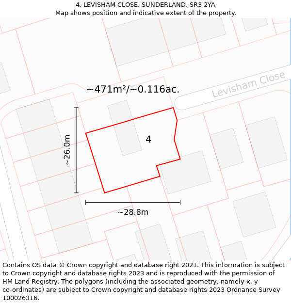 4, LEVISHAM CLOSE, SUNDERLAND, SR3 2YA: Plot and title map